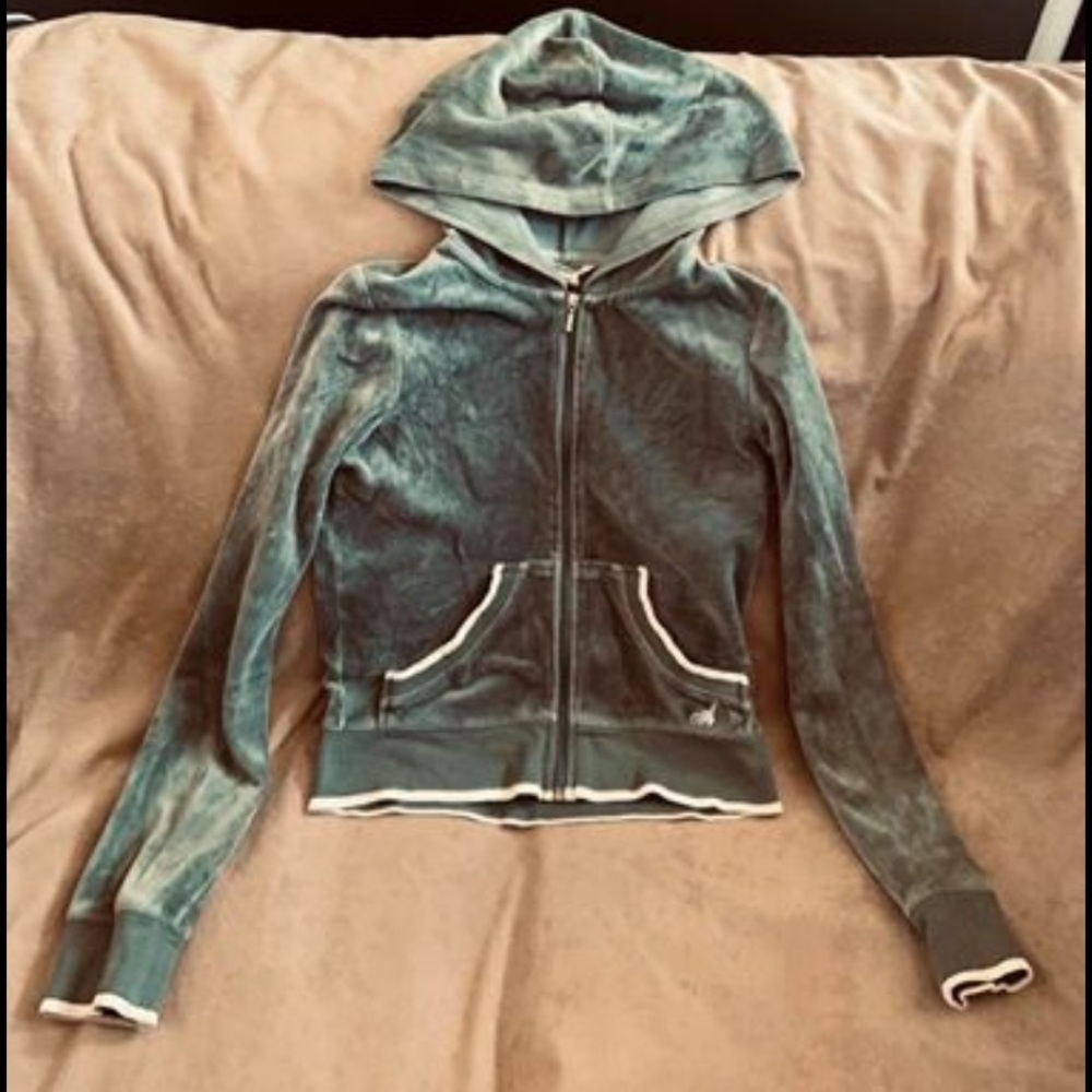 American Eagle Green Velour Zipup Hoodie Fitted
